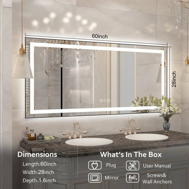 QuivaraView Aluminum front light and backlit LED lighted Framed Tempered Glass Bathroom Vanity Wall Mounted Mirror