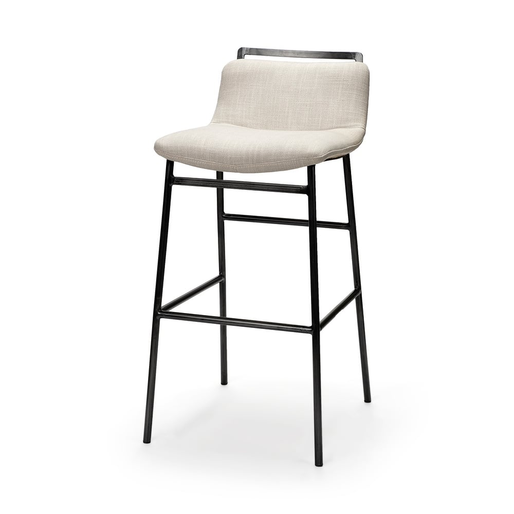 Kavalan Beige Fabric Seat with Black Metal Frame Bar Stool
