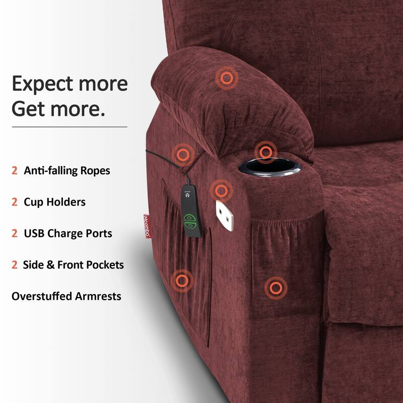 MCombo Large Power Lift Recliner Chair with Massage, Cup Holders, Extended Footrest, Fabric 7516