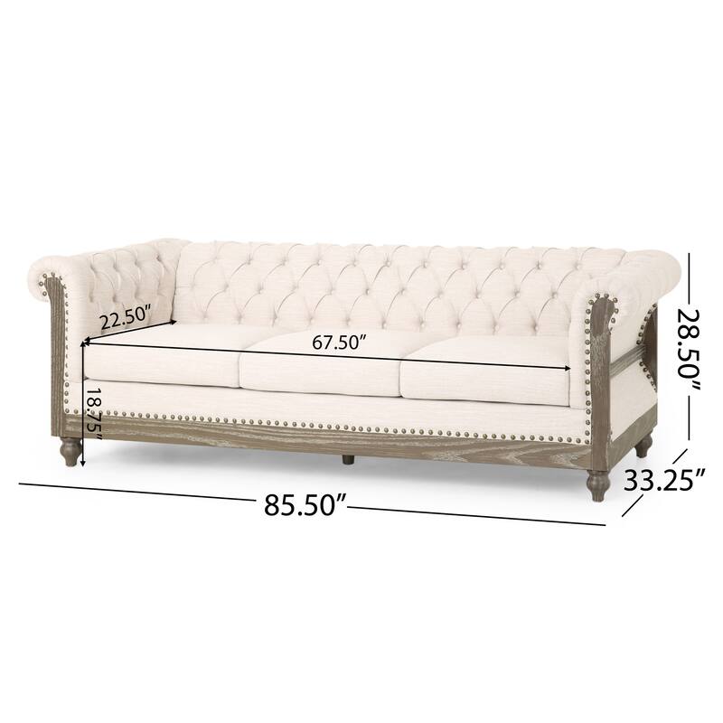 Elegant Tufted Sofa with Solid Wood Retro Legs and Metal Rivet Accents, 85.5'' Wide