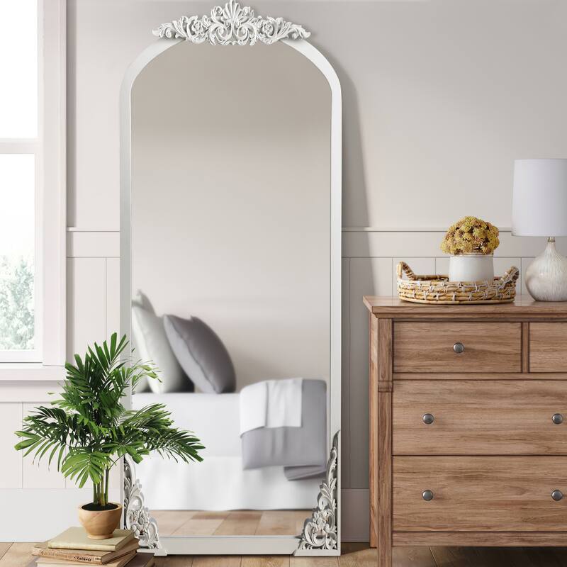 Lumioca Carved Solid Wood Arched Standing Mirror Wall Mirror