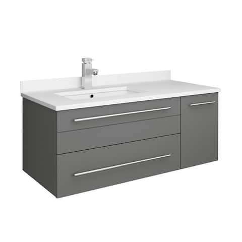 Fresca Lucera 36" Gray Wall Hung Modern Bathroom Cabinet w/ Top & Undermount Sink - Left Version