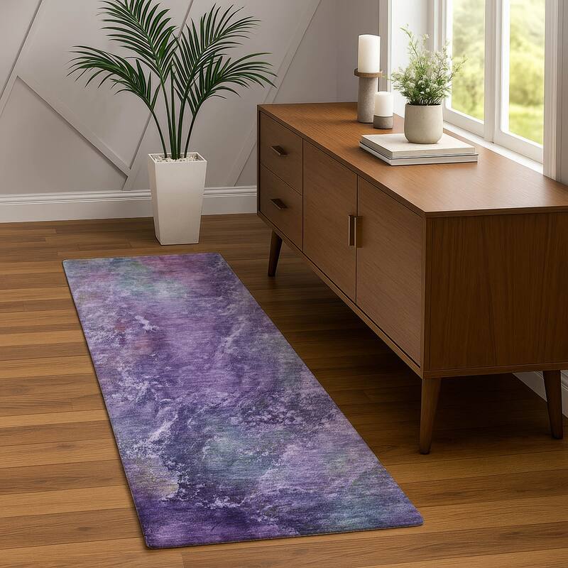Machine Washable Indoor/ Outdoor Abstract Watercolor Chantille Rug