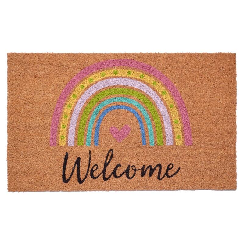 HomeRoots 17" X 29" Brown And Pink Rainbow Welcome Outdoor Coir Door Mat - 17.00' X '29.00