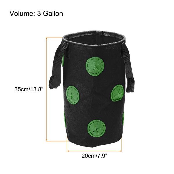 3Pcs Hanging Felt Fabric Strawberry Grow Bag 3 Gallon w 12 Holes Black