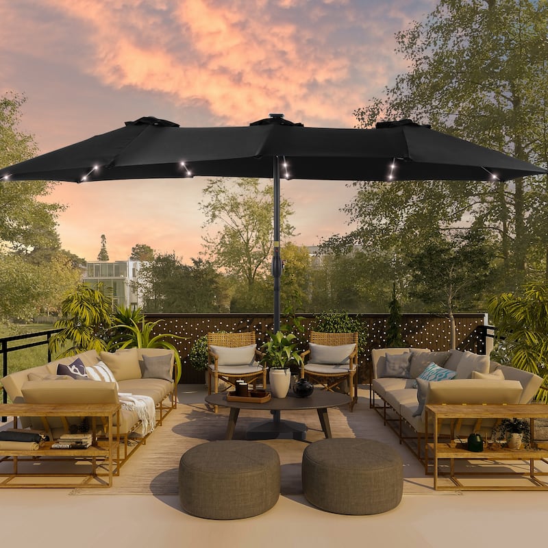 BONOSUKI 15x9ft LED Double-Sided Patio Umbrella Aluminum Large Canopy - Black