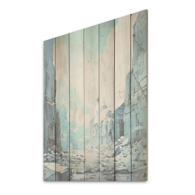 Designart "Winter Glacier Landscape In Canada I" Glacier Wood Wall Decor Country Blue Wood Panel On Natural Pine Wood