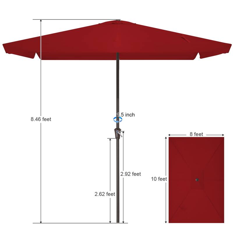 8*10ft Rectangular Patio Market Umbrella with Sagging Edge，UV Risistance,Crank & Tilt