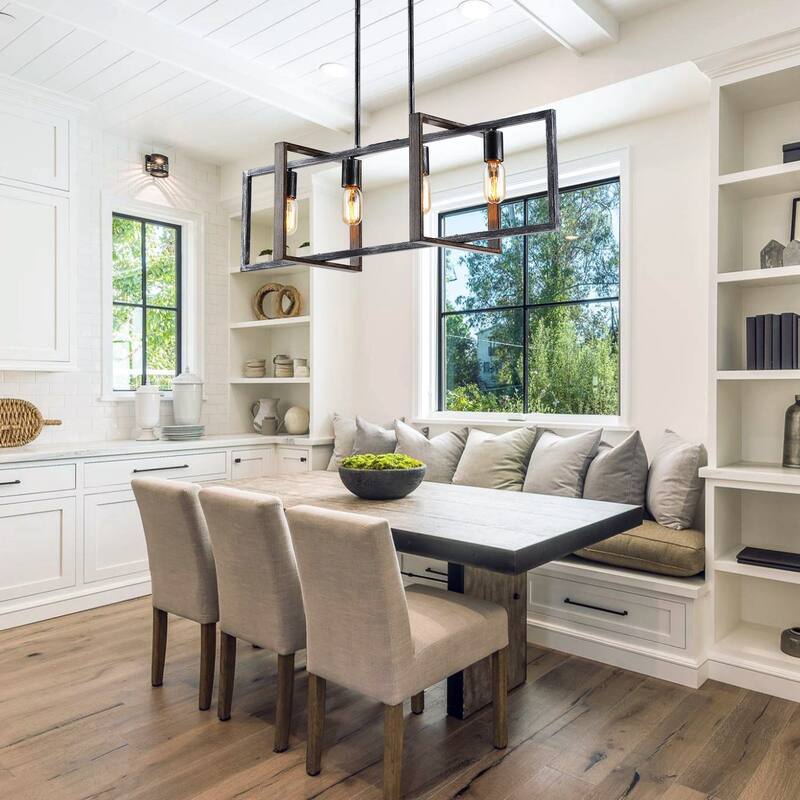 Modern 4-Light Distressed Black Linear Chandelier for Dining Room - 35.5-in L x 10.2-in W x 10.2-in H