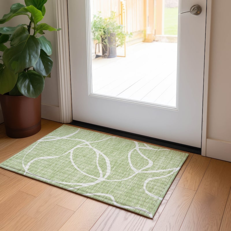 Machine Washable Indoor/ Outdoor Abstract Modern Chantille Rug - Aloe - 1'8" x 2'6"
