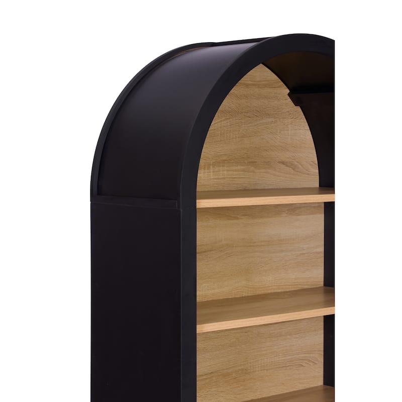 61" Tall Arched Cabinets,Bookcase with storage,Mid-Century Modern 5-Tier Bookshelf with Door,Black