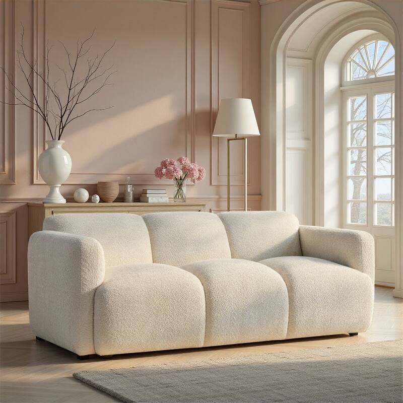 Sierra Ivory Boucle Accent Chair, Loveseat, Sofa, or Living Room Set - Sofa - Ivory
