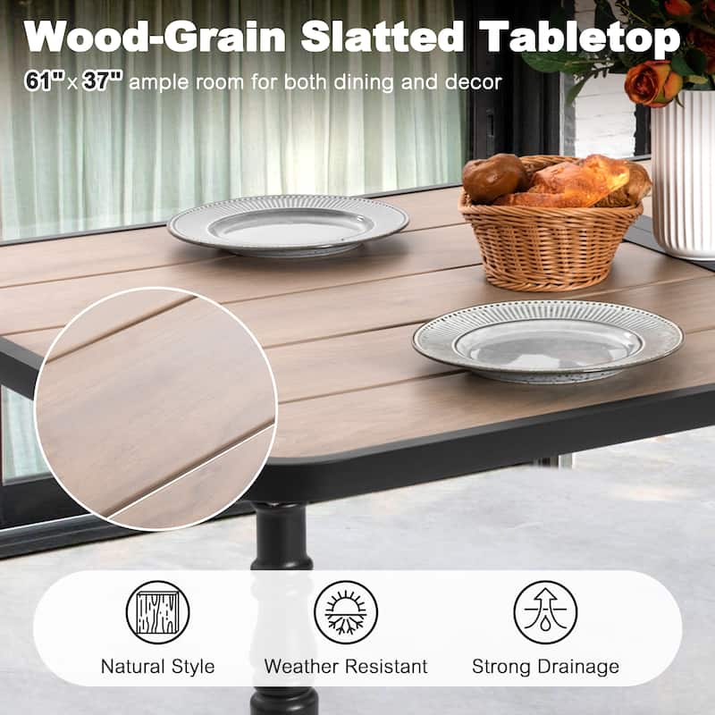 Outdoor Dining Set of 7, Textilene Chairs and Rectangle Metal Dining Table