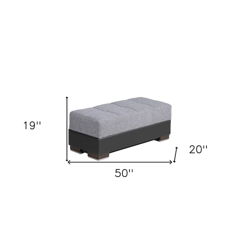 HomeRoots 50" Gray Black Brown and Gray Chenille And Faux Leather Storage Ottoman