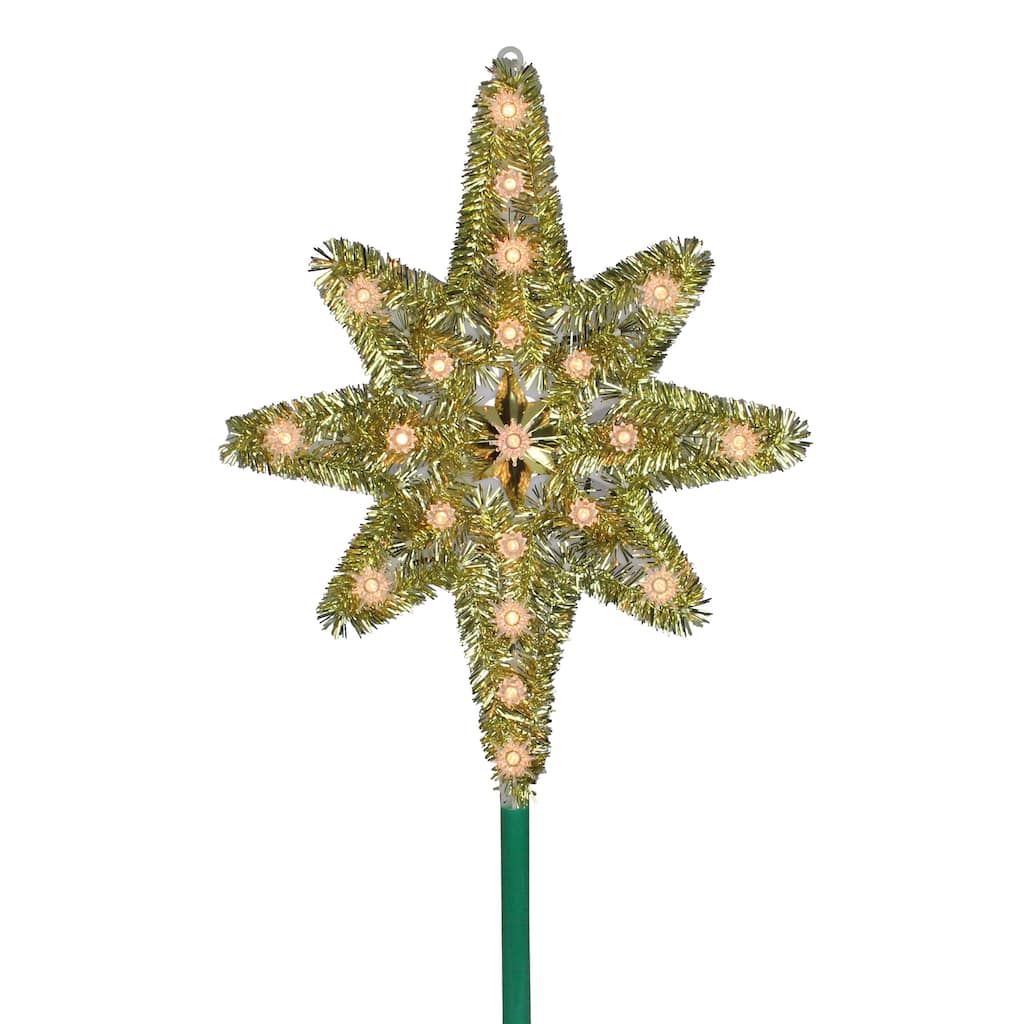 21" Gold Lighted Star of Bethlehem Christmas Tree Topper Clear Lights