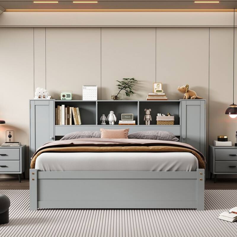 Platform Bed with Storage Headboard and Lockers