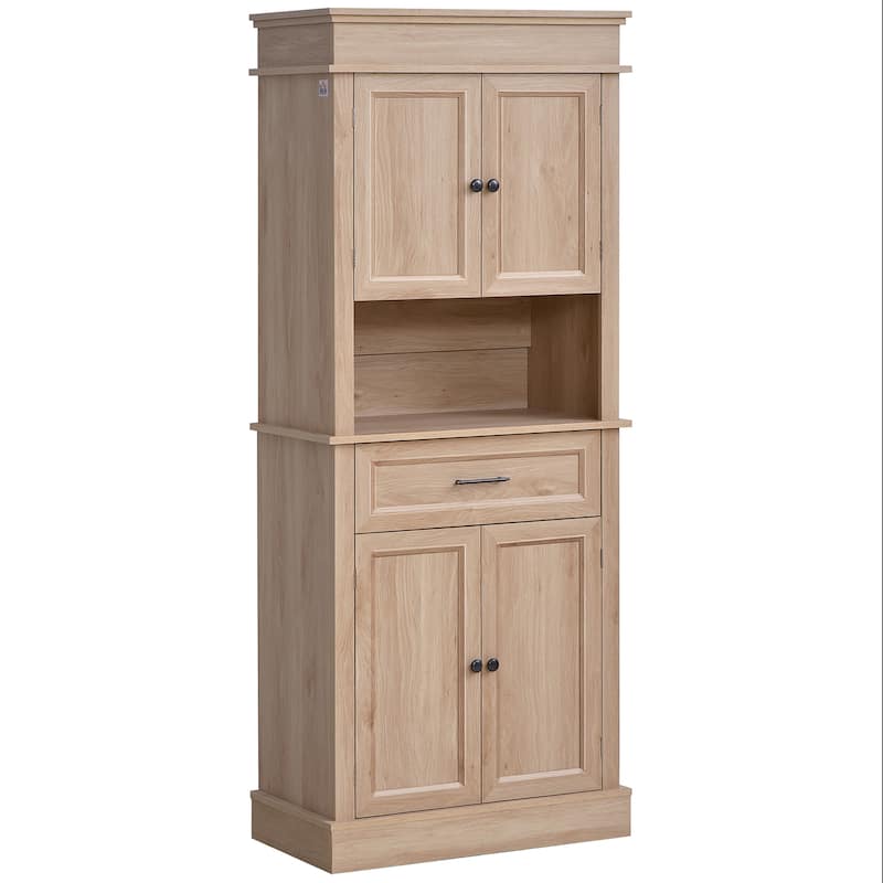 HOMCOM Traditional Freestanding Kitchen Pantry Cabinet Cupboard with Doors and Shelves, Adjustable Shelving