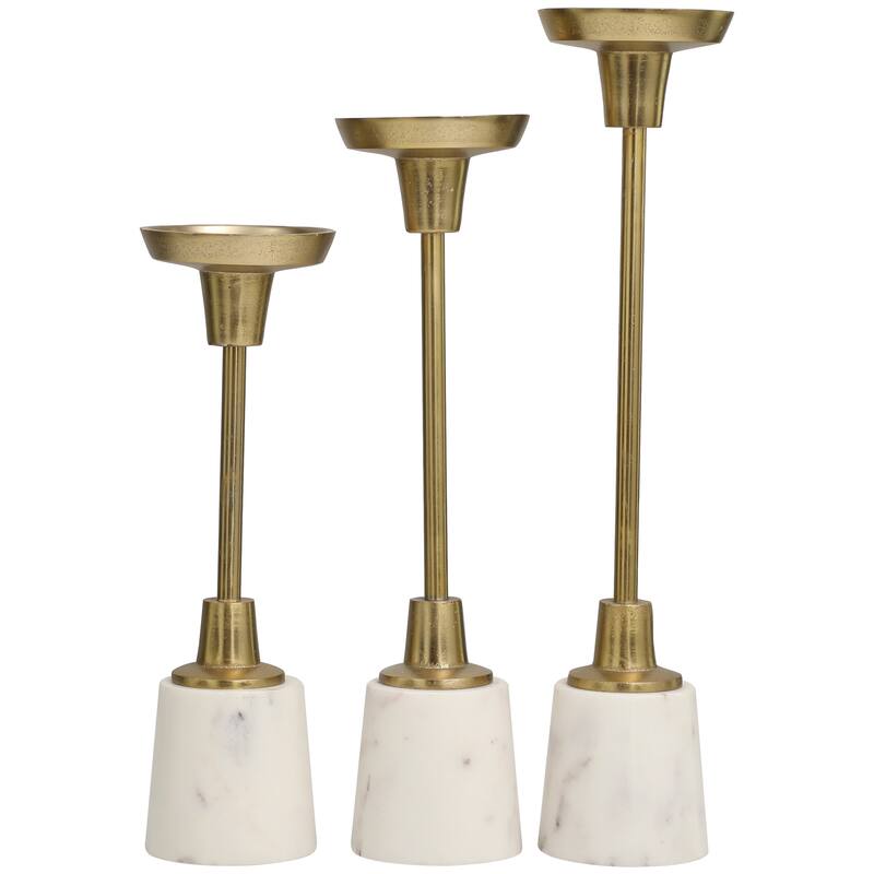 Gold Aluminum Slim Candle Holder with White Marble Base (Set of 3)