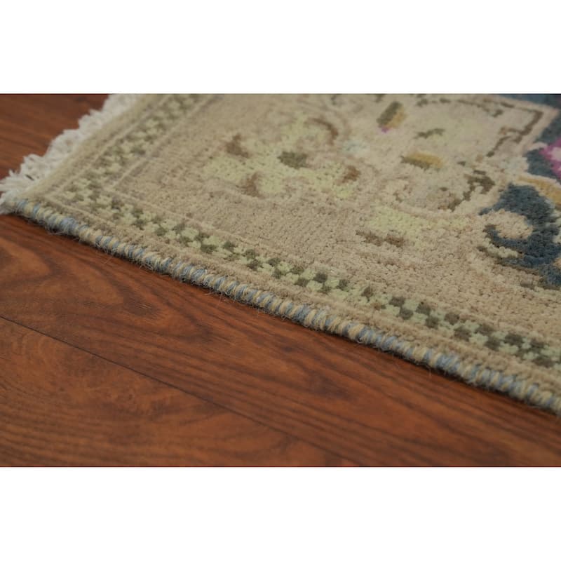 Hand Knotted Oriental 100% Wool Carpet Traditional Floral Beige & Ivories Kerman Runner Rug - 5' 3'' X 2' 5''