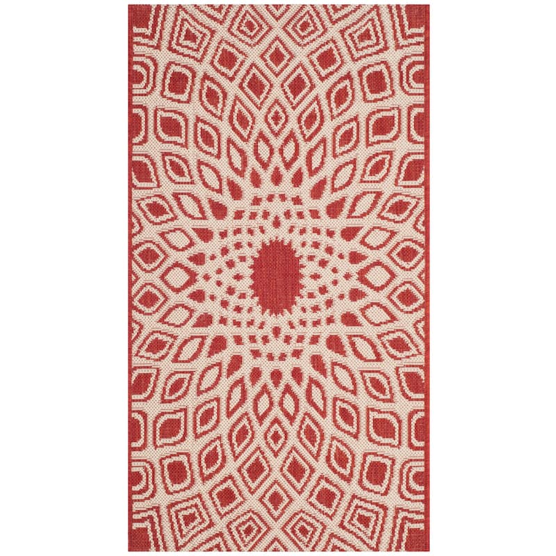 SAFAVIEH Courtyard Marylyn Indoor/ Outdoor Waterproof Patio Backyard Rug - 2' x 3'7" - Red/Beige