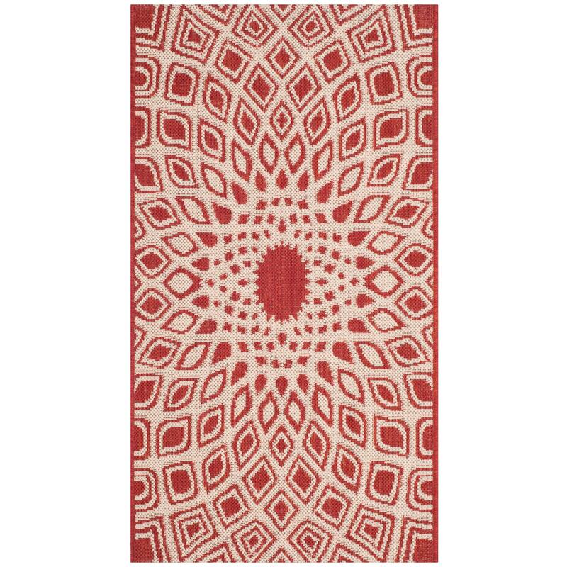 SAFAVIEH Courtyard Misako Indoor/ Outdoor Waterproof Patio Backyard Rug - 2' x 3'7" - Red/Beige