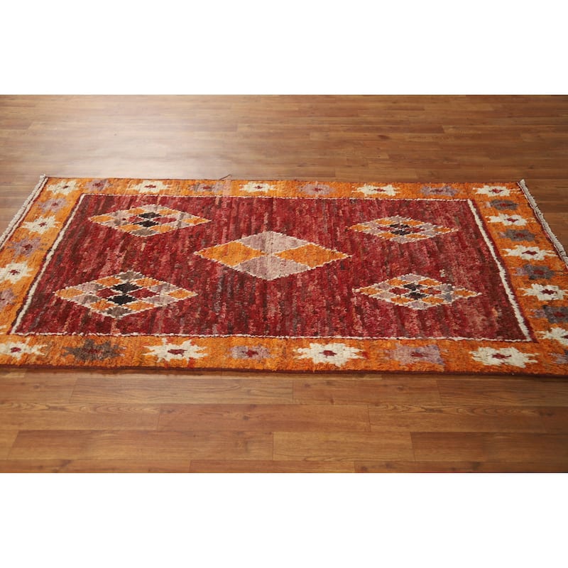 Geometric Moroccan Oriental Rug Hand-Knotted Wool Carpet - 3'4" x 6'6"