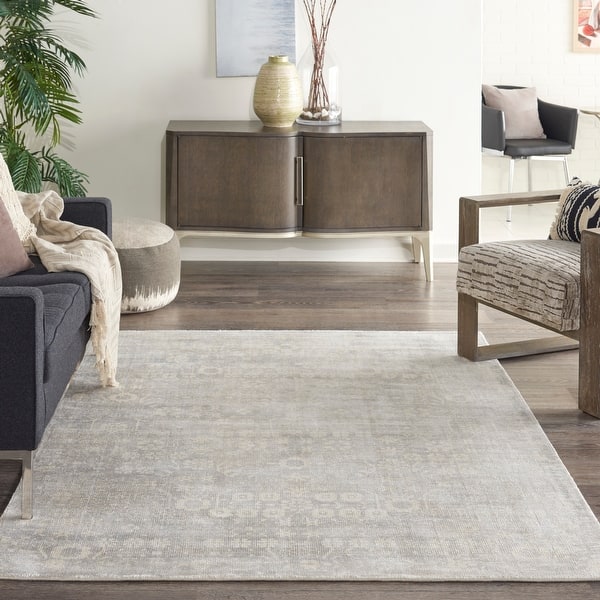 slide 2 of 31, Desert Skies Traditional Persian Floral Shimmer Area Rug 3' 9" x 5' 9" - Light Grey - Runner/Rectangle