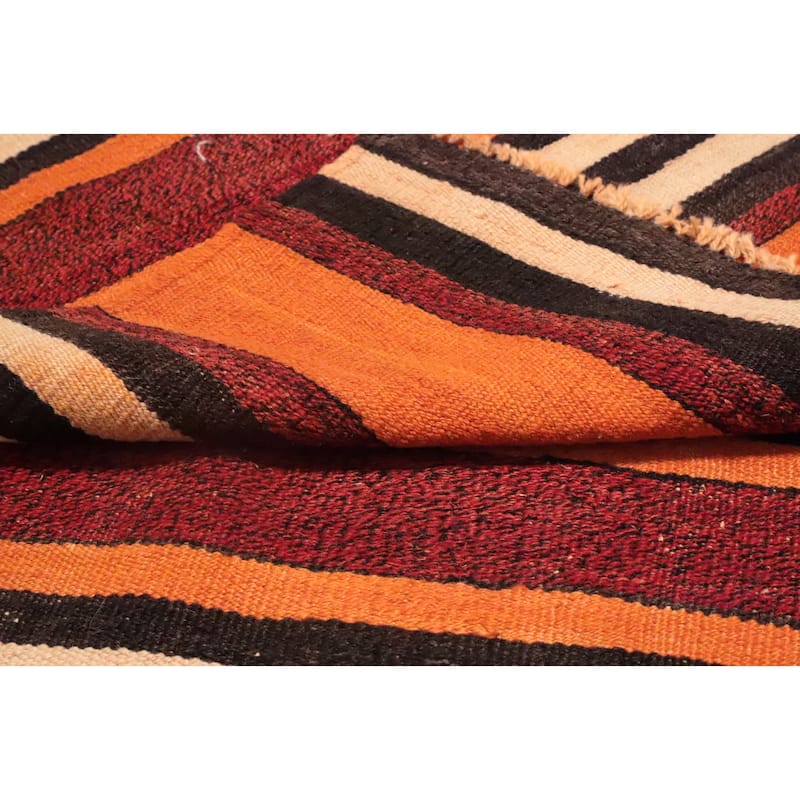 Hand Woven Oriental 100% Wool Carpet Southwestern Tribal Oranges & Rust Kilim Area Rug - 9' 11'' X 5' 7''