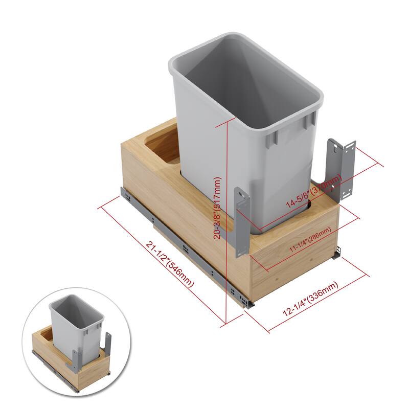 Dowell Trash Can Pull Out Set - 15" Wide w/Wood Base