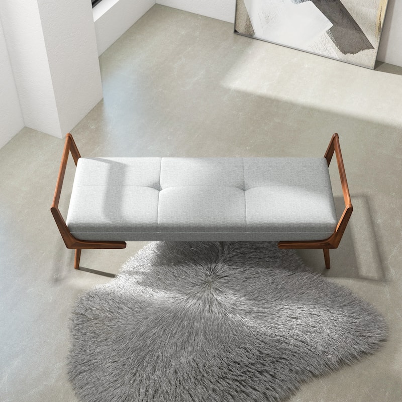 Donatello Mid Century Modern Fabric Upholstered Bench in Grey