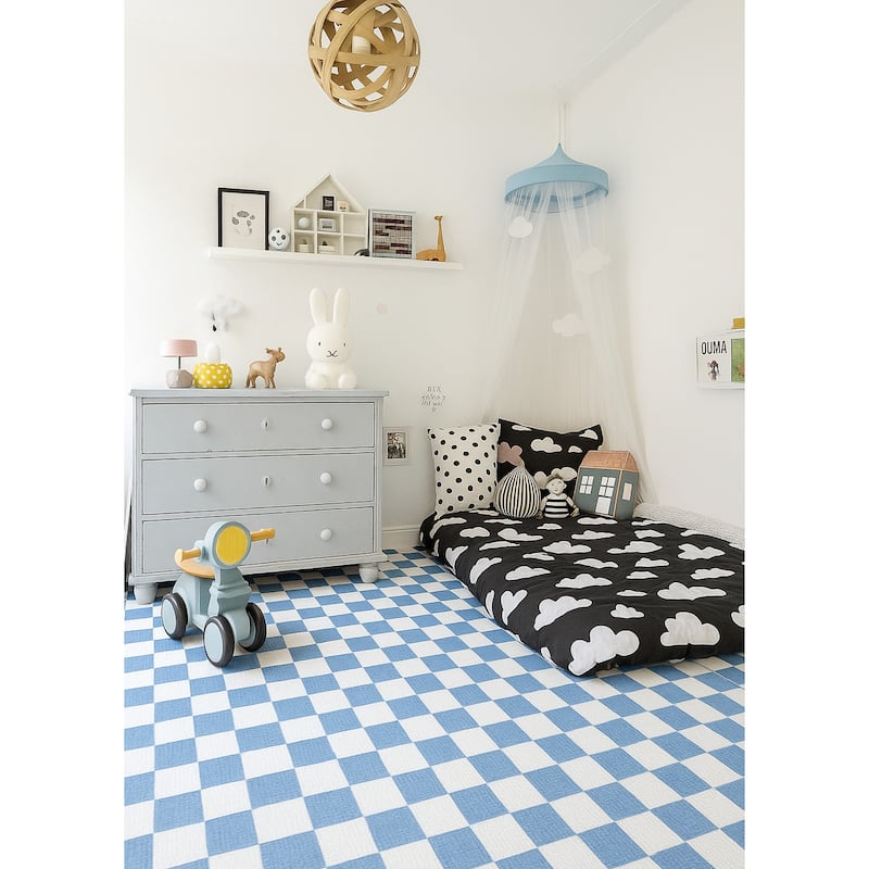 Rug Branch Kids Metro Checkered Harbor Blue Indoor Soft Area Rug