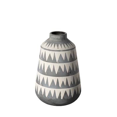 Modern Gray & Ivory Ceramic Vase 10-Inch Abstract Matte Cylinder Decor for Table - 7" x 7" x 10"