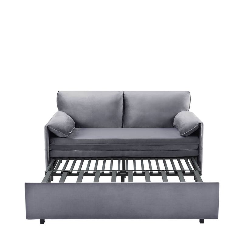 63 inch Grey Velvet Variable Sofa Bed with Double Armrest, Convertible to King Size Bed