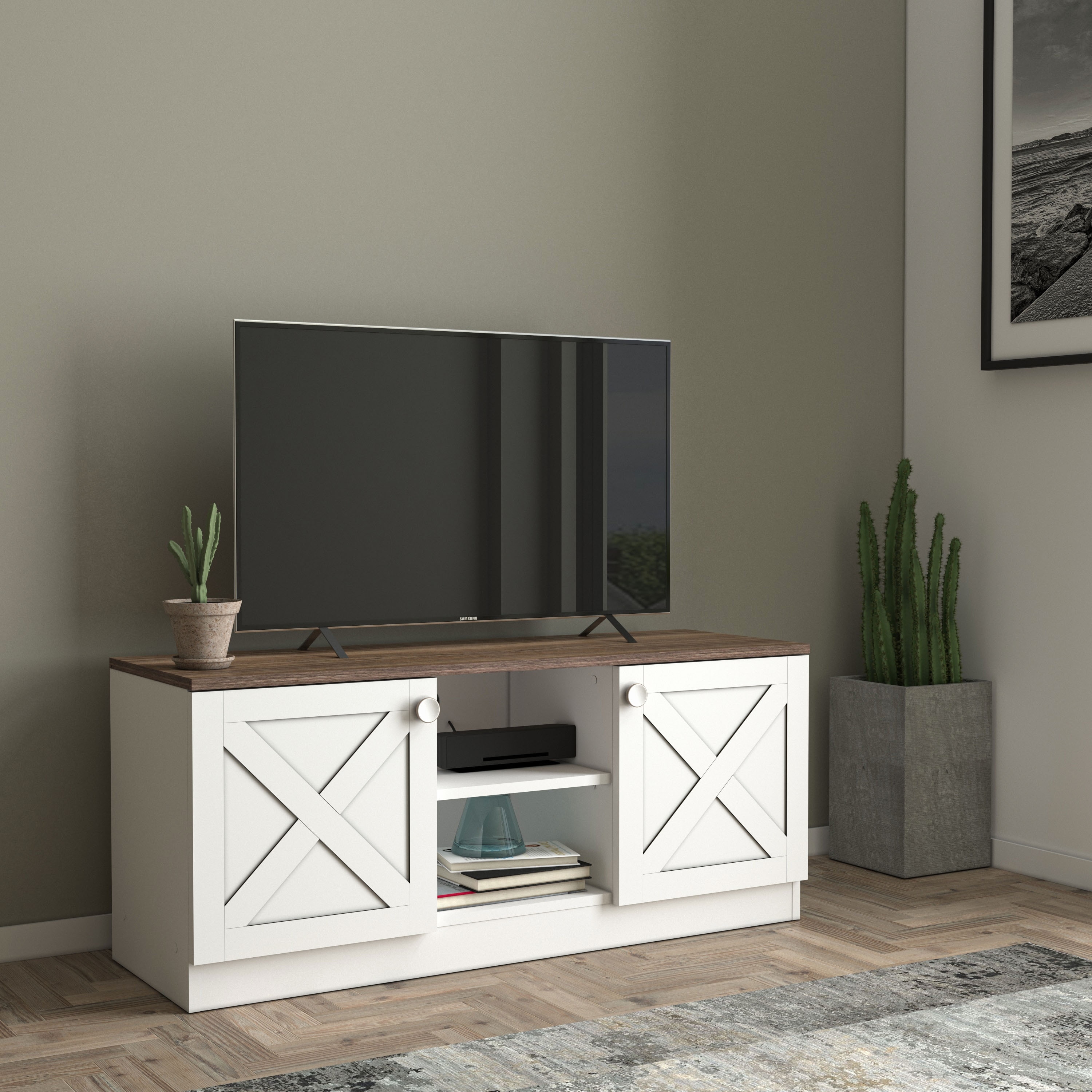 White coastal store tv unit
