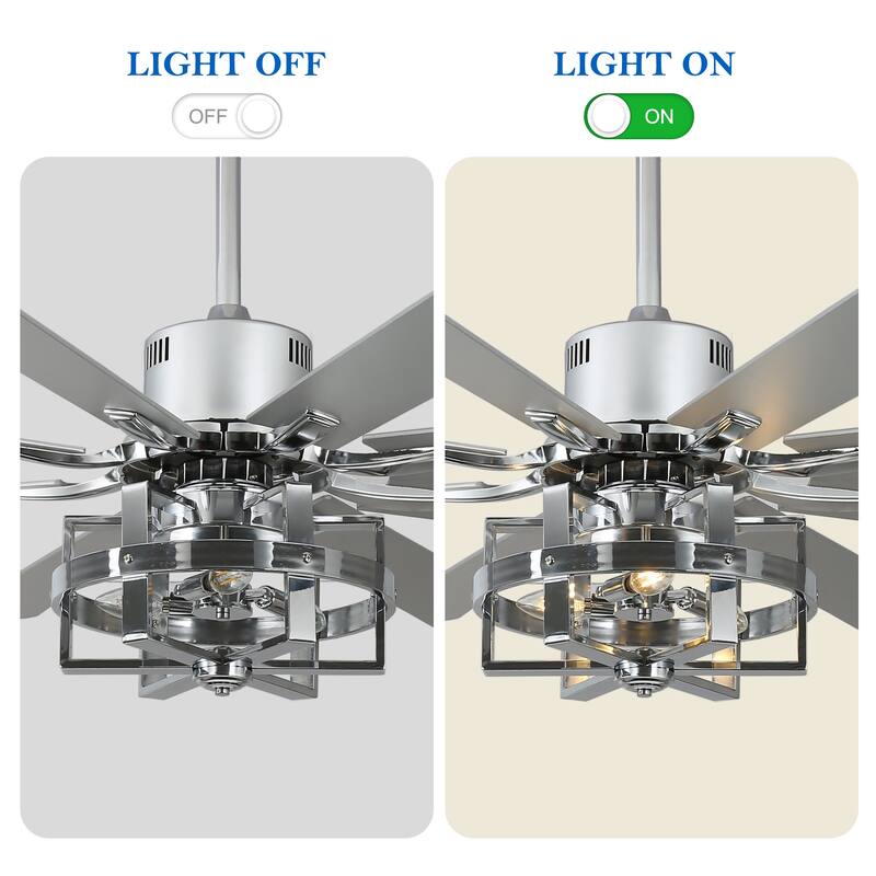 65" Large Wood Blade Ceiling Fan, 8 Blades and 3 Lights, Quiet DC Motor with Remote for Living Room