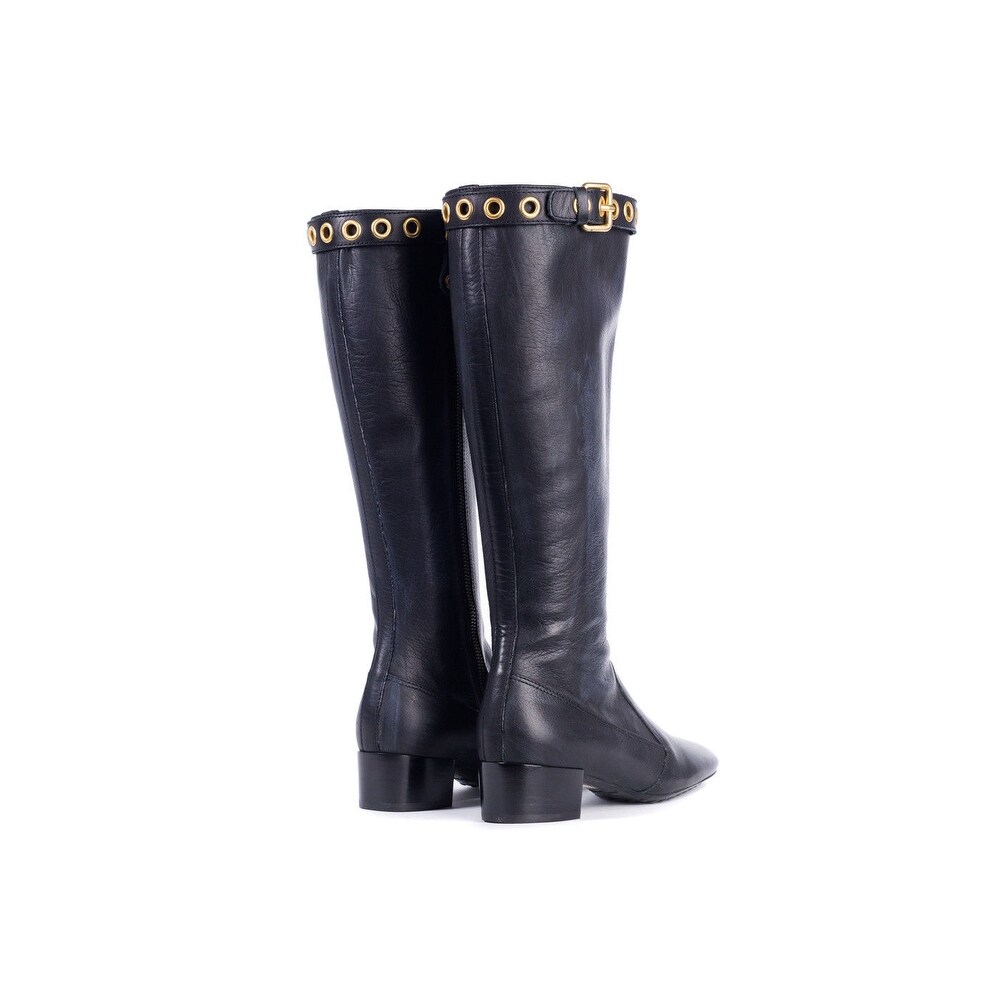 Black Boots With Gold Buckles - Chloe Black Leather Gold Buckle Boots ...