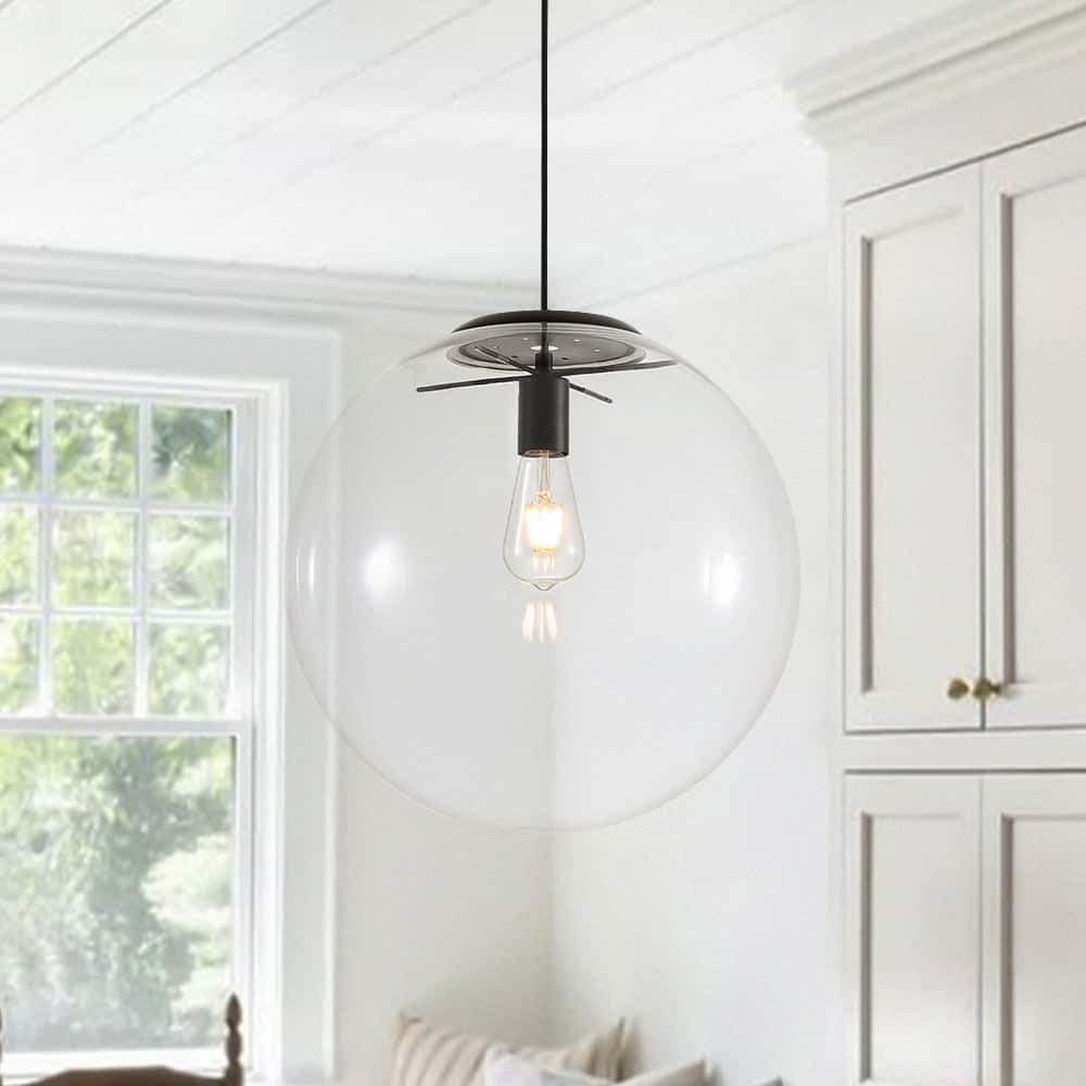 Minimalism Single-Light Clear Glass Globe Pendant - 15.7 in