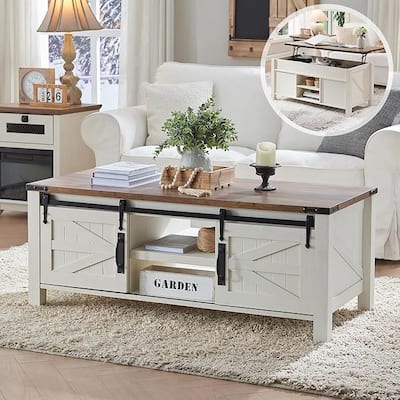 Farmhouse Lift Top Coffee Table, Rustic Center Table, Lifting Tabletop