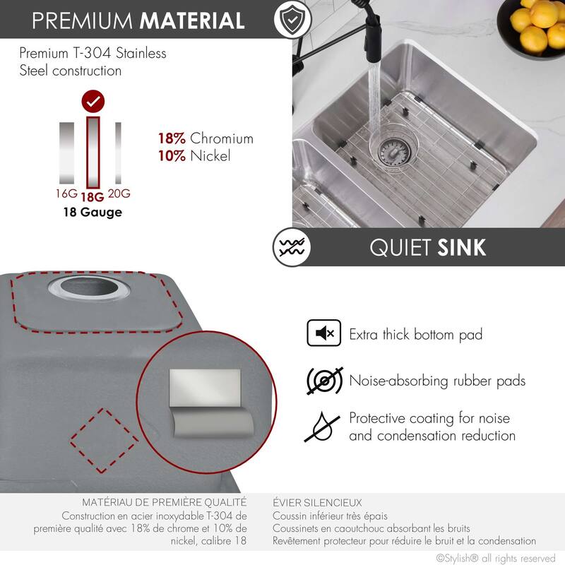 STYLISH 29 inch L x 18 inches W Double Bowl Undermount and Drop-in Stainless Steel Kitchen Sink - 29" x 18" x 8"