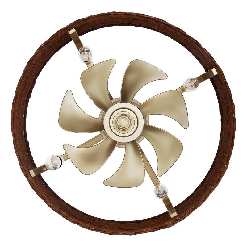 18.5" Boho Rattan Caged Ceiling Fan with Light Kit and Remote Control