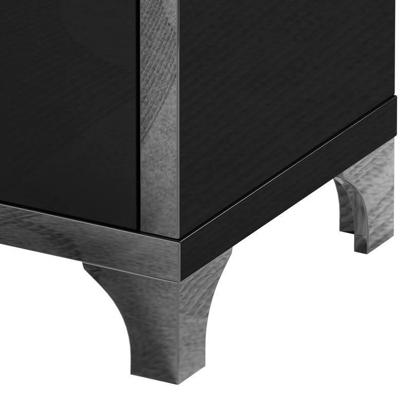 High Gloss Mirrored Nightstand with 2 Drawers,Modern End Table with Drawers,Mirrored High Gloss Wood Nightstand Metal Handle