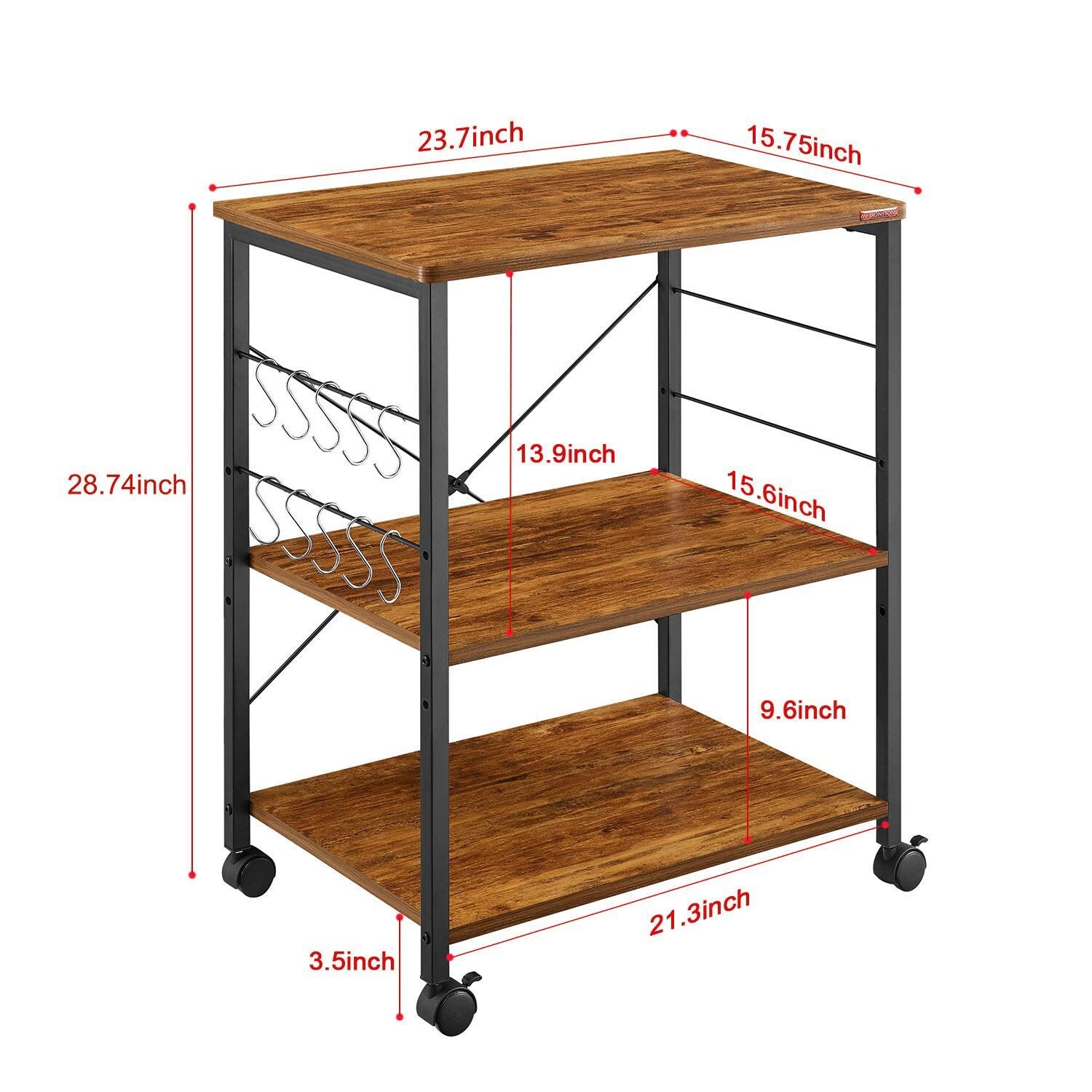 Baker S Rack 3 Tier Kitchen Utility Microwave Oven Stand Storage Cart Workstation Shelf With 10 Hooks On Sale Overstock 31095410