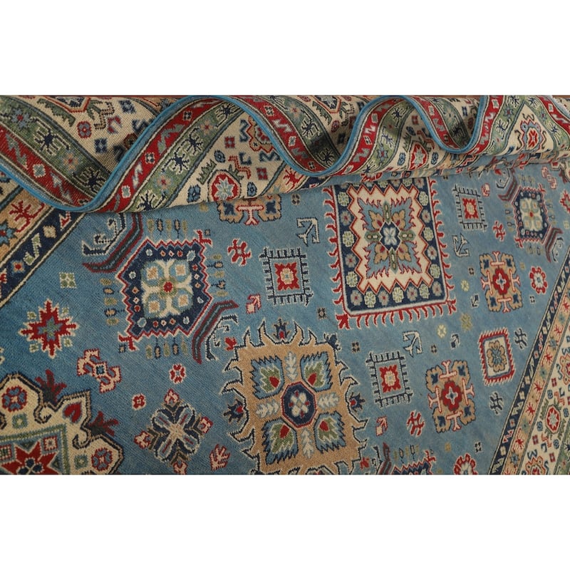 Light Blue Kazak Area Rug Handmade Oriental Wool Carpet - 6'8" x 9'10"