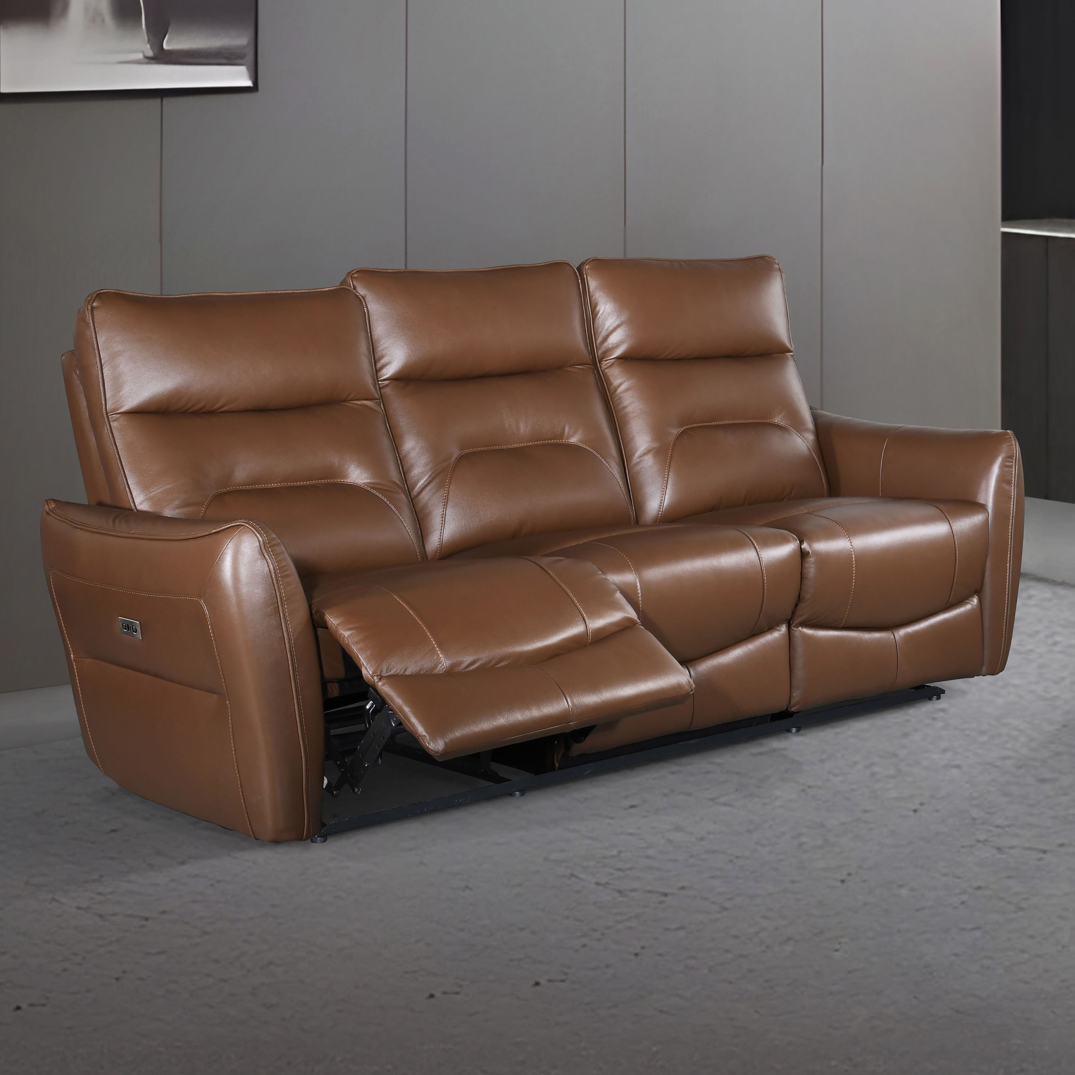 Furniture of America Gemono Modern Power Recline Leather Match Sofa