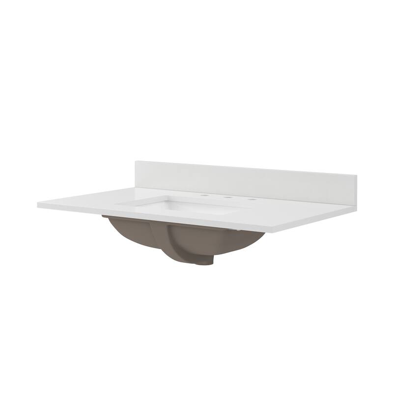 CRAFT + MAIN QZ37228R 37" Quartz Vanity Top with Backsplash and