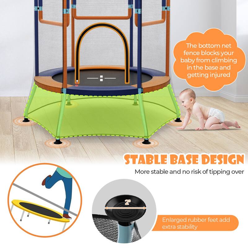 Gymax Kids Mini Trampoline w/ 59'' Higher Enclosure Net Seamless