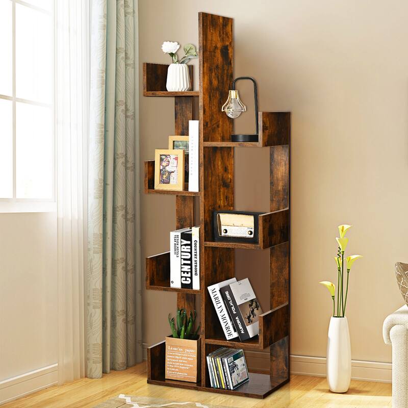 Gymax 8-Shelf Bookcase Modern Tree Bookshelf Storage Decor - 20''x 10'' x 57''