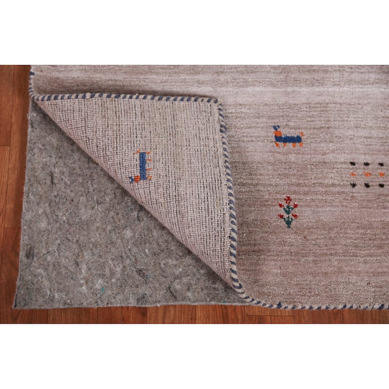Hand Knotted Oriental 100% Wool Carpet Tribal Stripe Brown Gabbeh Area Rug - 4' 11'' X 3' 1''