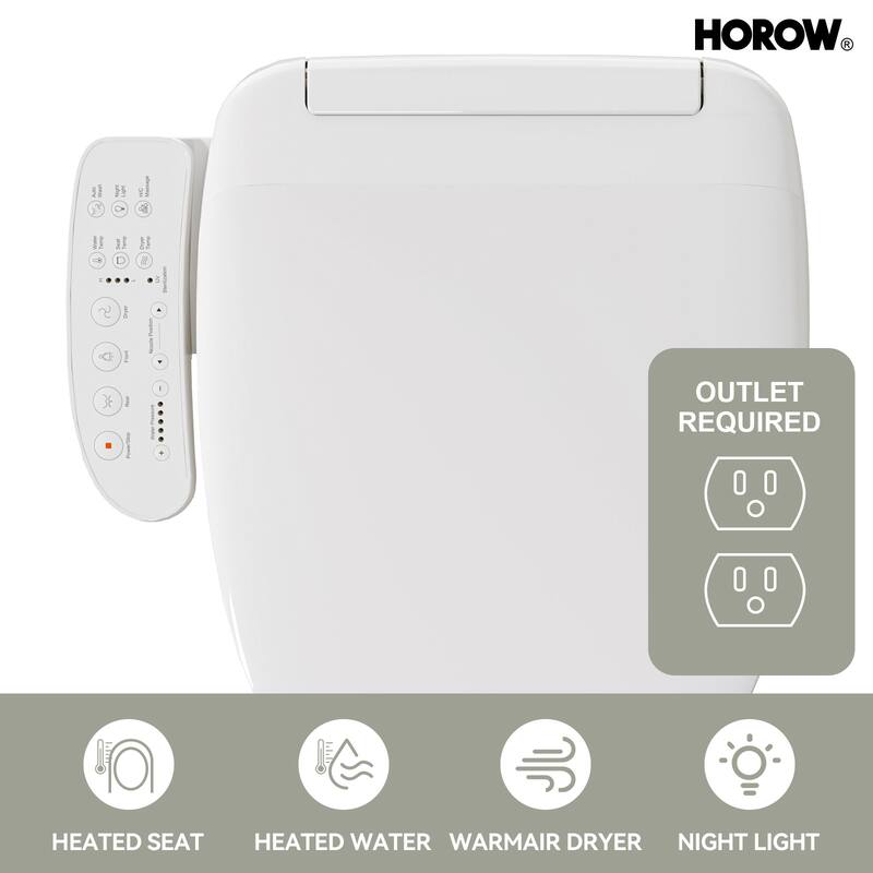 HOROW Electric Heated Bidet Seat for Elongated Toilet with Contemporary Lid in. White
