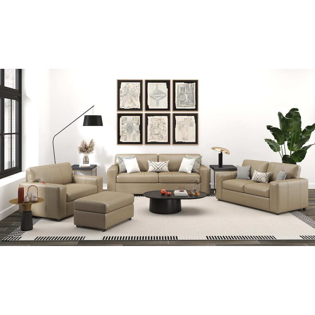 Roundhill Furniture Sakan Leather Upholstered 4-Piece Living Room Set, Sofa Loveseat Cutler Chair and Ottoman